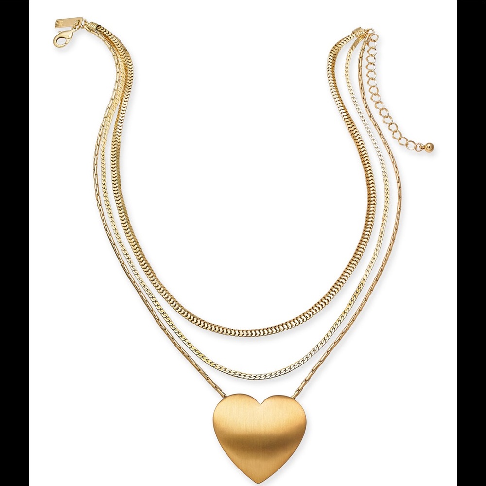 INC 3 Layer Goldtone Heart Necklace